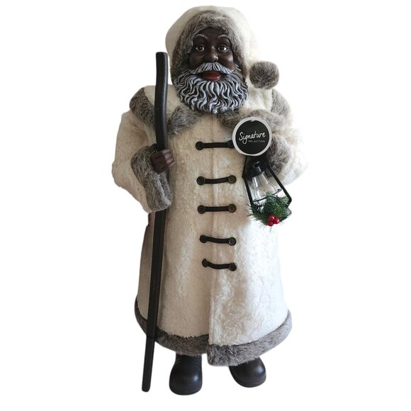 African American Santa Claus 34" Tall White Christmas Long Fur Figure Gorgeous - Picture 1 of 7